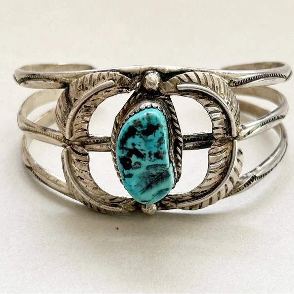 Vintage Jefferson Lee Navajo Turquoise Sterling Silver Cuff Bracelet - Picture 7 of 14